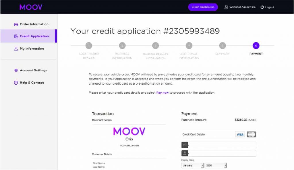 Credit application moov